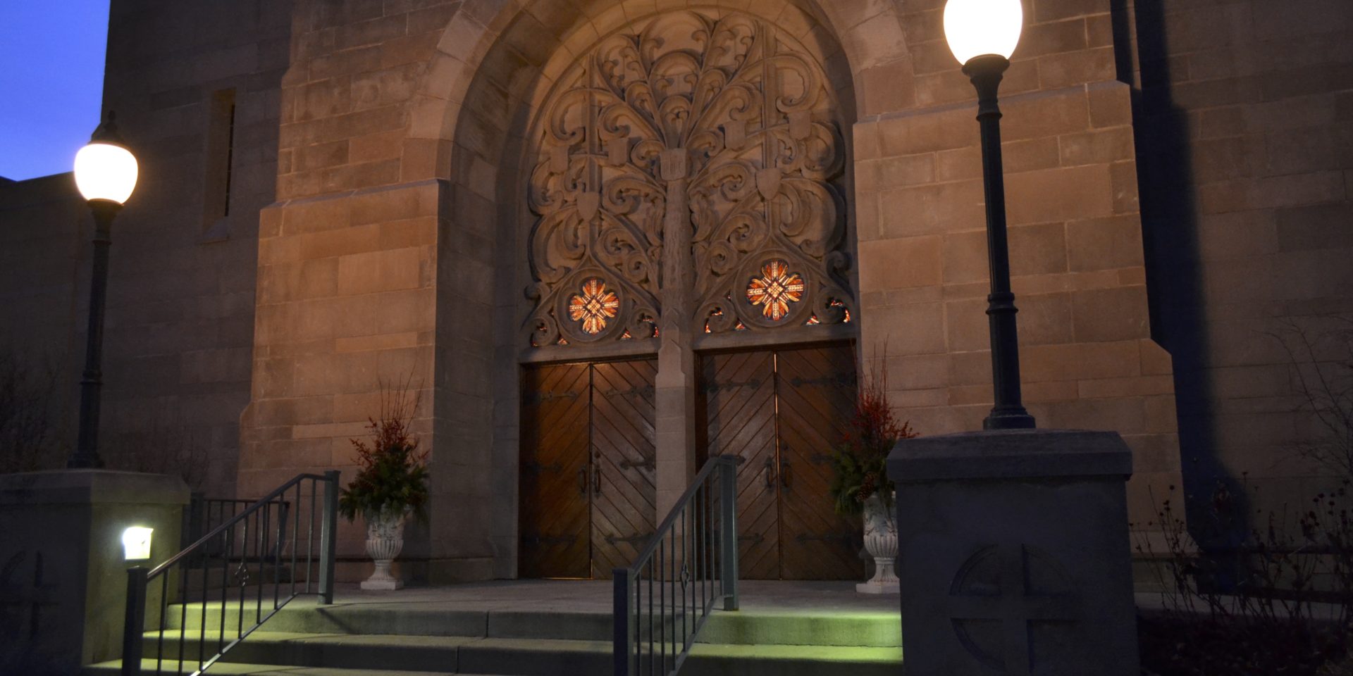 Doors of Grace Lutheran Church on Christmas Eve